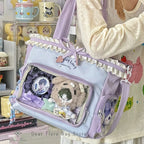 New Y2k Sweet Shoulder Bag Lolita Girl Transparent Tote Bag Women Large Capacity Lace Bow Crossbody Bag Cute DIY Display Handbag