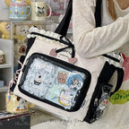 New Y2k Sweet Shoulder Bag Lolita Girl Transparent Tote Bag Women Large Capacity Lace Bow Crossbody Bag Cute DIY Display Handbag