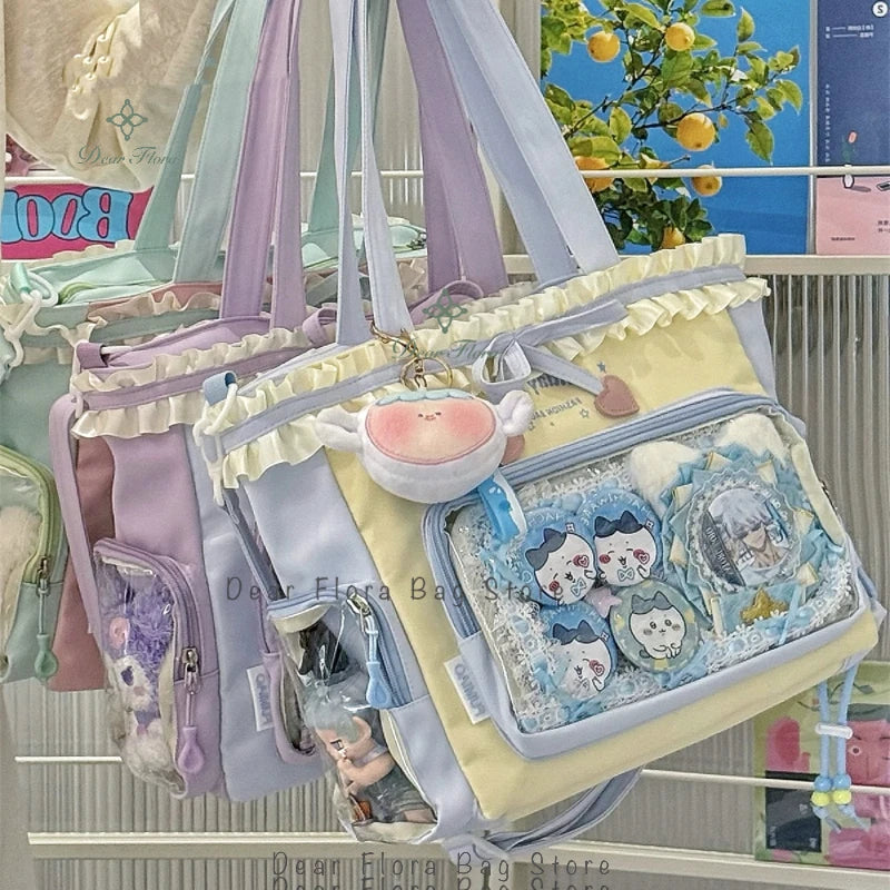 New Y2k Sweet Shoulder Bag Lolita Girl Transparent Tote Bag Women Large Capacity Lace Bow Crossbody Bag Cute DIY Display Handbag