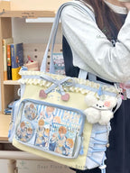 New Y2k Sweet Shoulder Bag Lolita Girl Transparent Tote Bag Women Large Capacity Lace Bow Crossbody Bag Cute DIY Display Handbag