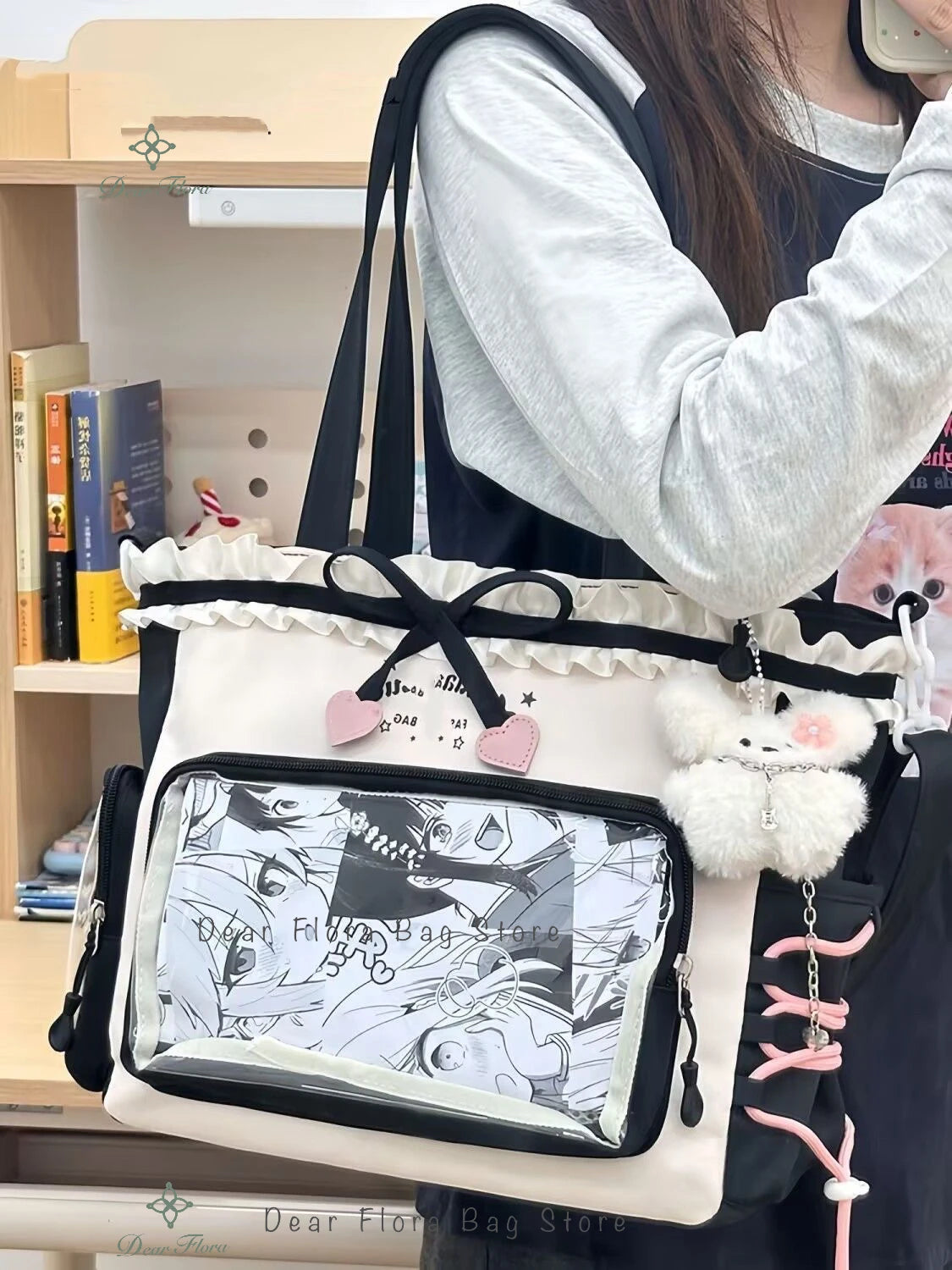 New Y2k Sweet Shoulder Bag Lolita Girl Transparent Tote Bag Women Large Capacity Lace Bow Crossbody Bag Cute DIY Display Handbag